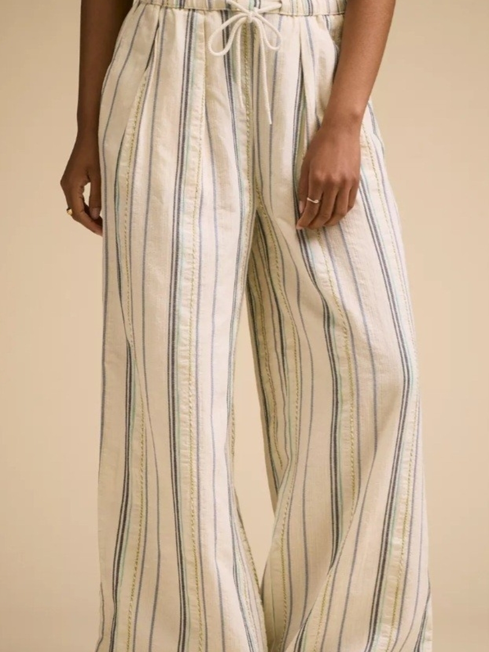 Calia Wide-Leg Striped Drawstring Pants